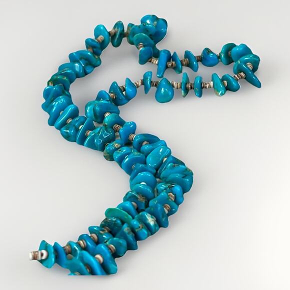 Vintage Native American Navajo Graduated Turquoise and Heishi Bead Necklace 24” - Picture 6 of 15